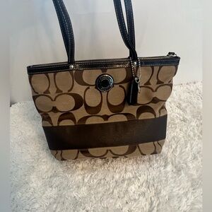 Coach Brown Signature Tote with Leather Accents